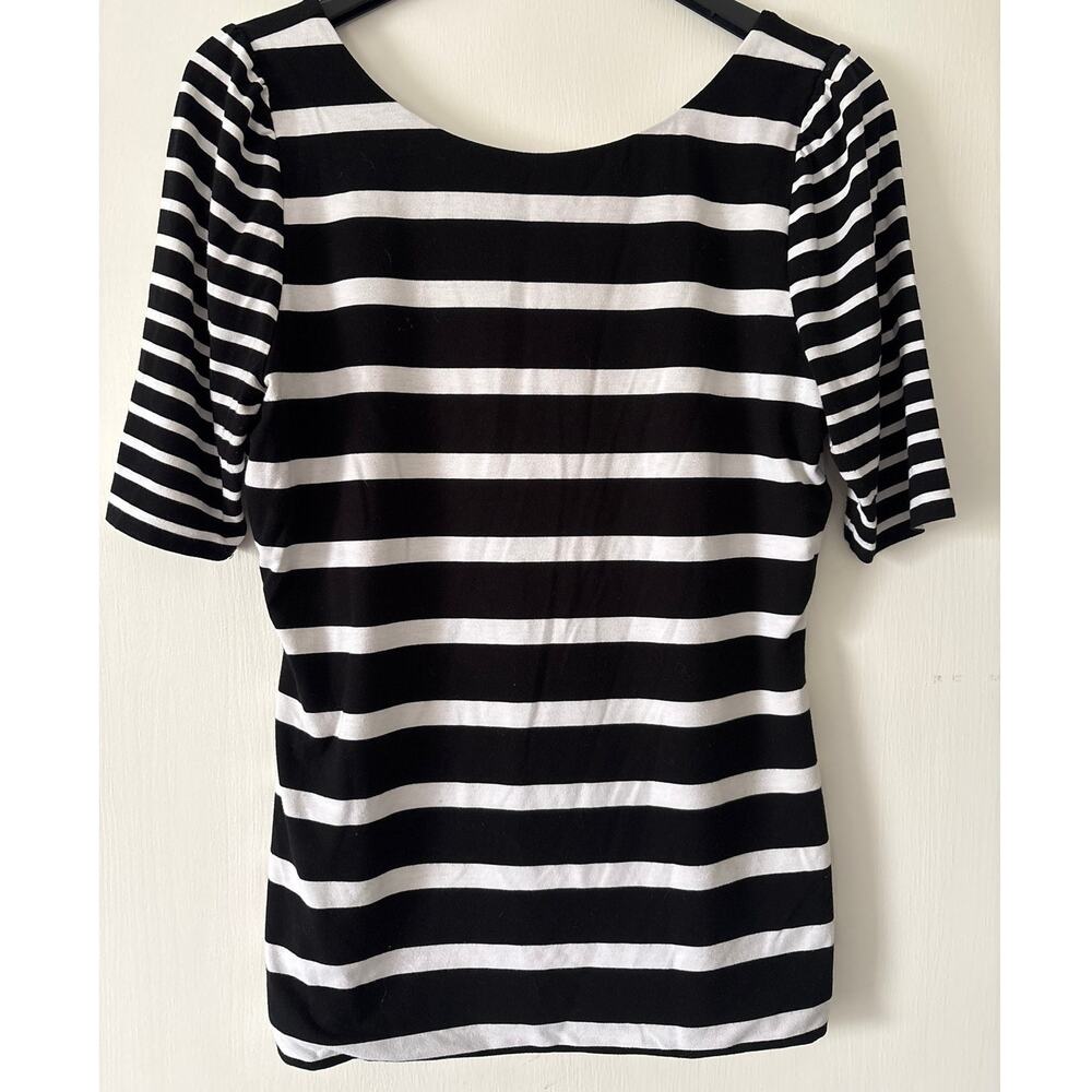 WHBM Black White Stripe Stretch Blouse Top Size Medium